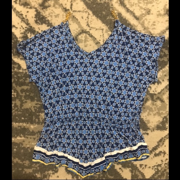 Cold shoulder open sleeve boho top geometric - Picture 2 of 4